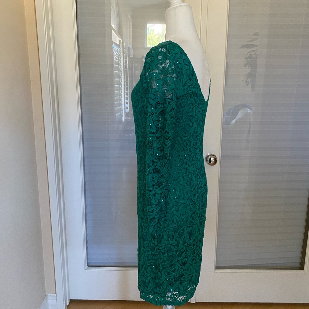 Marina Emerald Green Sequined Lace Dress - Picture 3 of 5